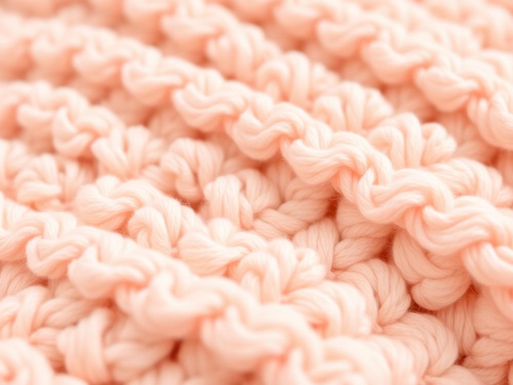 Close-up of soft peach chunky crochet stitches